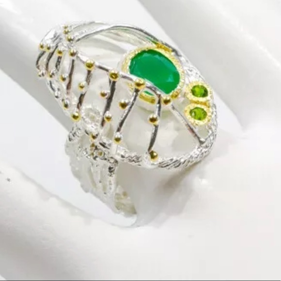 Unique caged green onyx sterling silver ring 8 - Picture 4 of 5
